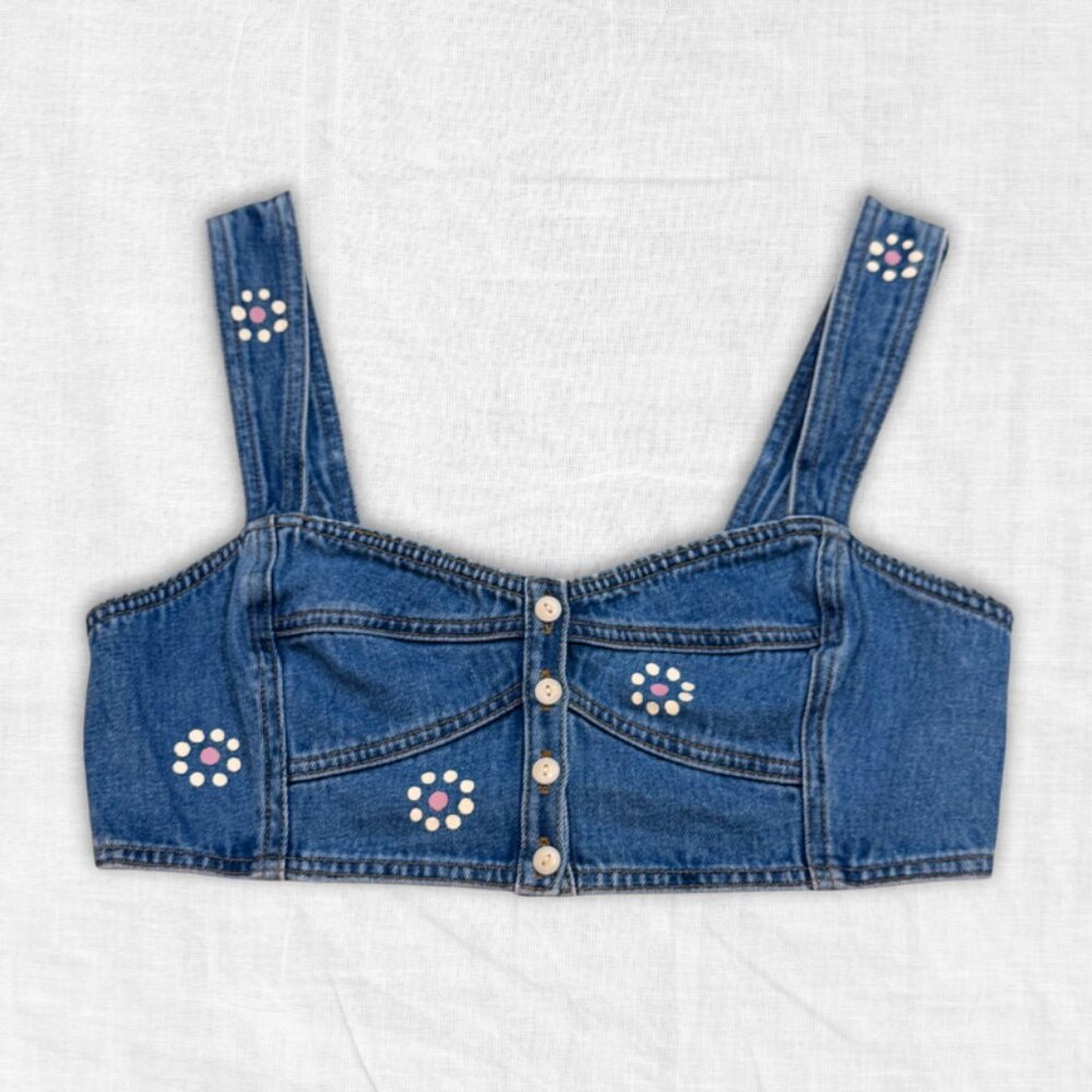 NWT Madewell Blue Denim Sweetheart Crop Top | Floral Bralette Bustier | Size 10